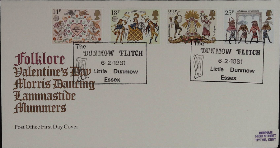 1981 -Folklore Royal Mail FDC -Dunmow Flitch,Little Dunmow Postmark