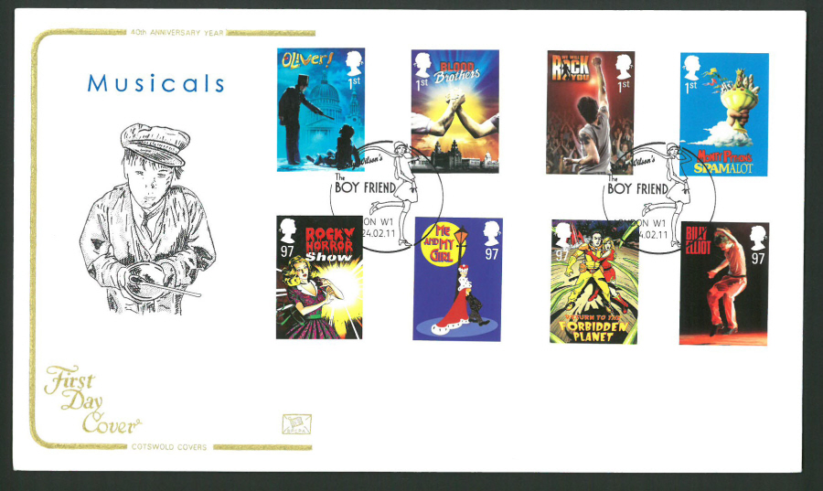 2011 Musicals Cotswold First Day Cover - Boyfriend London W1 Postmark - Click Image to Close