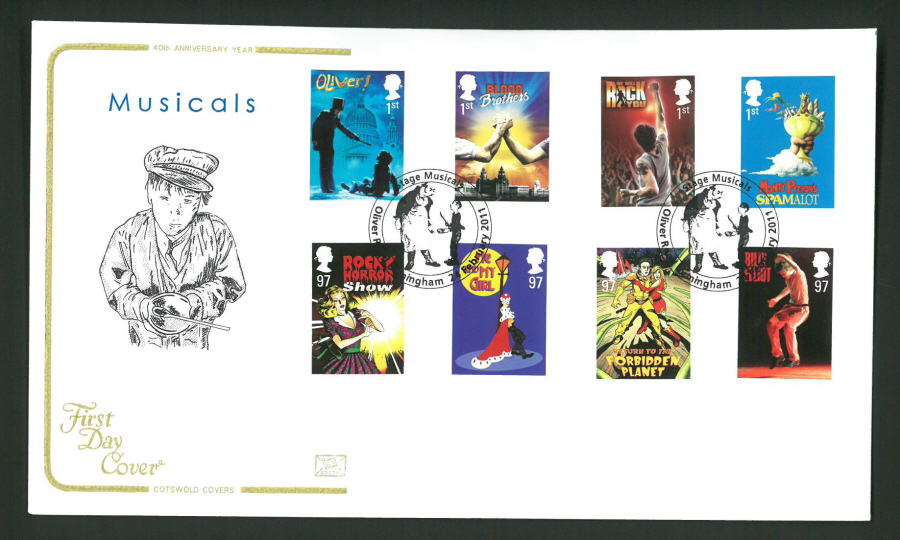 2011 Musicals Cotswold First Day Cover - Oliver Rd Birmingham Postmark - Click Image to Close