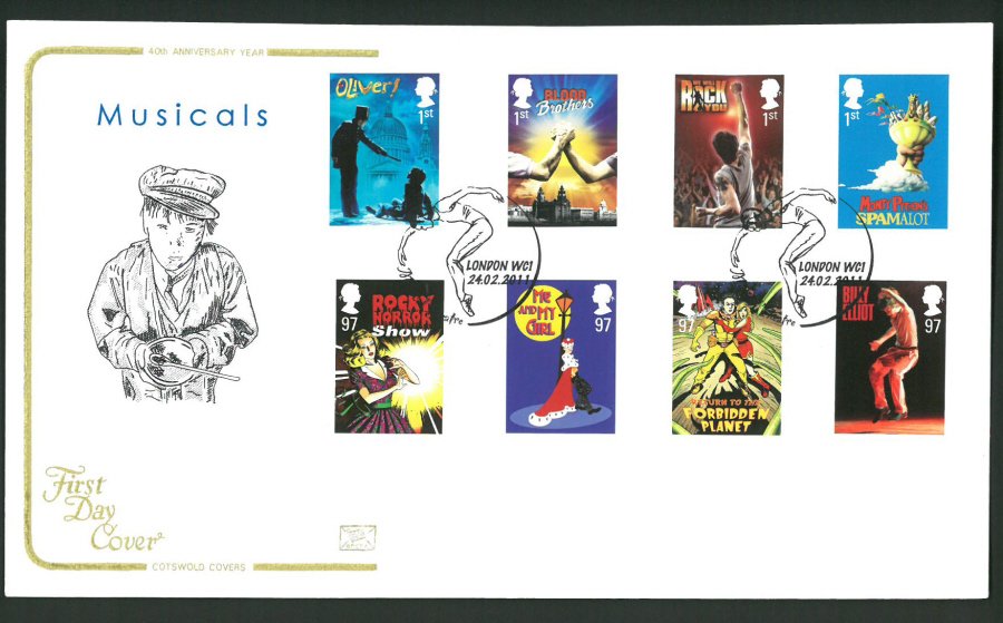 2011 Musicals Cotswold First Day Cover -"Dancer" London WC1 Postmark