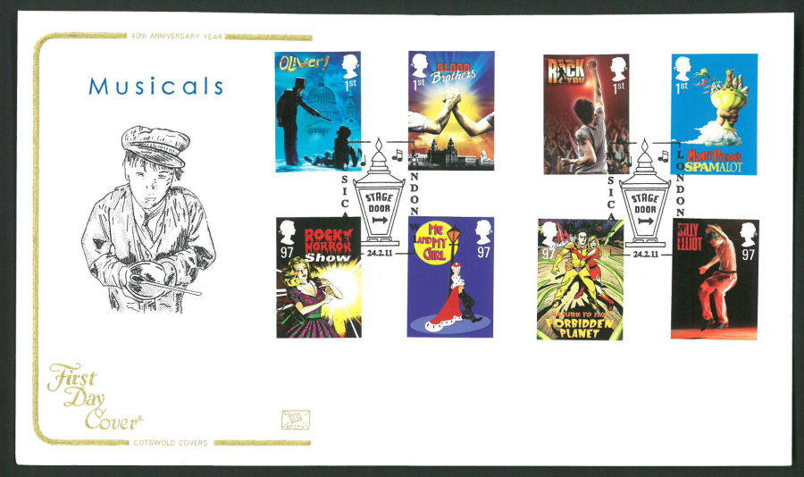 2011 Musicals Cotswold First Day Cover -Stage Door London Postmark - Click Image to Close