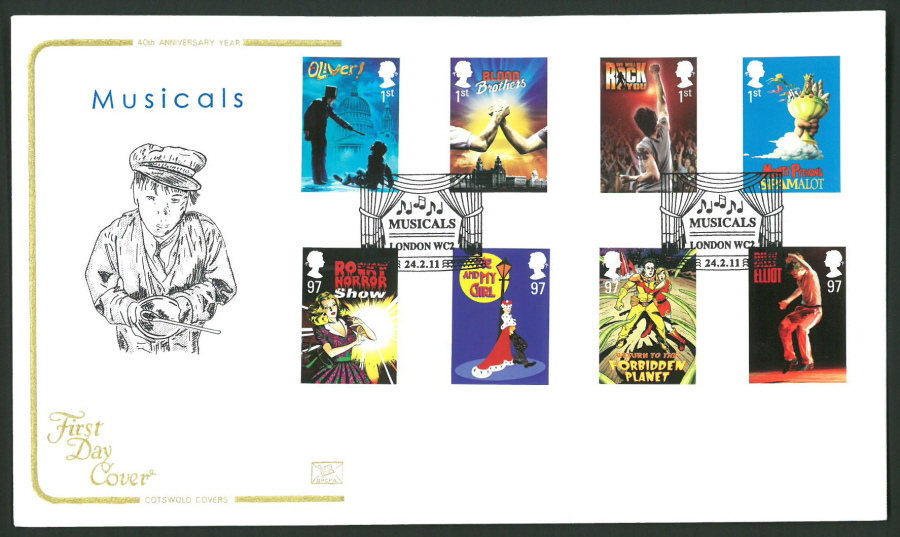 2011 Musicals Cotswold First Day Cover -Musicals London WC Postmark