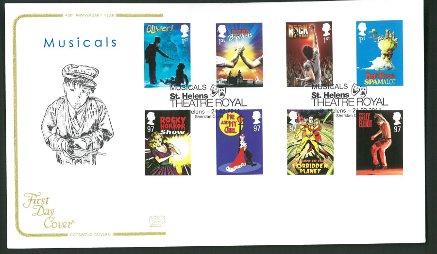 2011 Musicals Cotswold First Day Cover -Theatre Royal St Helens Postmark