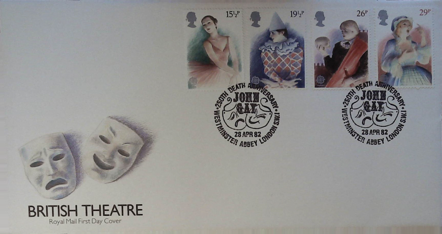 1982 - Theatre Royal Mail First Day Cover - John Gay, Westminster Abbey Postmark