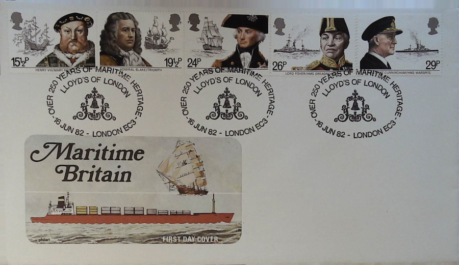 1982 - Maritime Heritage Year PHILART FDC - Postmark :- LLOYDS OF LONDON - Click Image to Close
