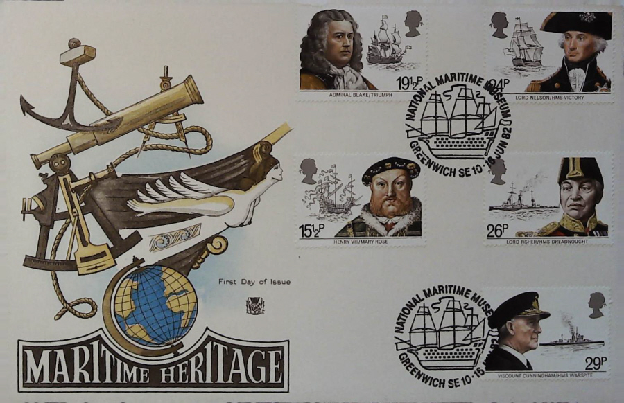 1982 - Maritime Heritage Year STUART FDC - Postmark :- GREENWICH LONDON SE 10