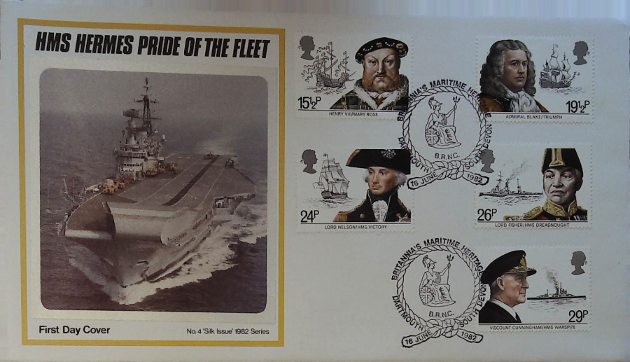 1982 - Maritime Heritage Year PPS SILK FDC - Postmark :- DARTMOUTH SOUTH DEVON