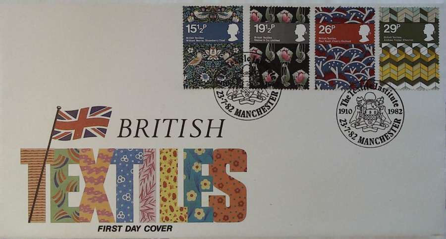 1982 - British Textiles PPS FDC - Postmark TEXTILE INST. MANCHESTER