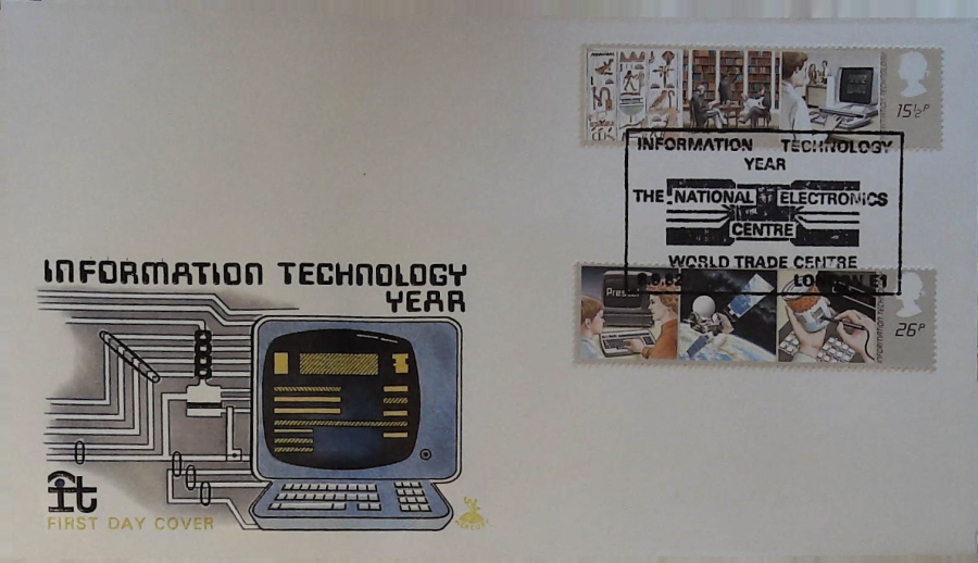 1982 - Information Technology Year MERCURY - Postmark NATIONAL TECH YEAR WORLD TRADE CENTER LONDON