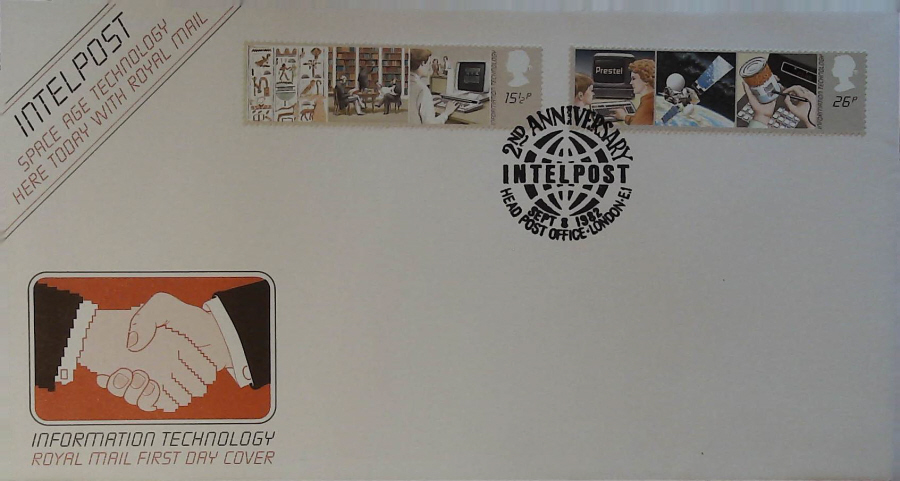 1982 - Information Technology Year ROYAL MAIL - Postmark INTELPOST LONDON E 1