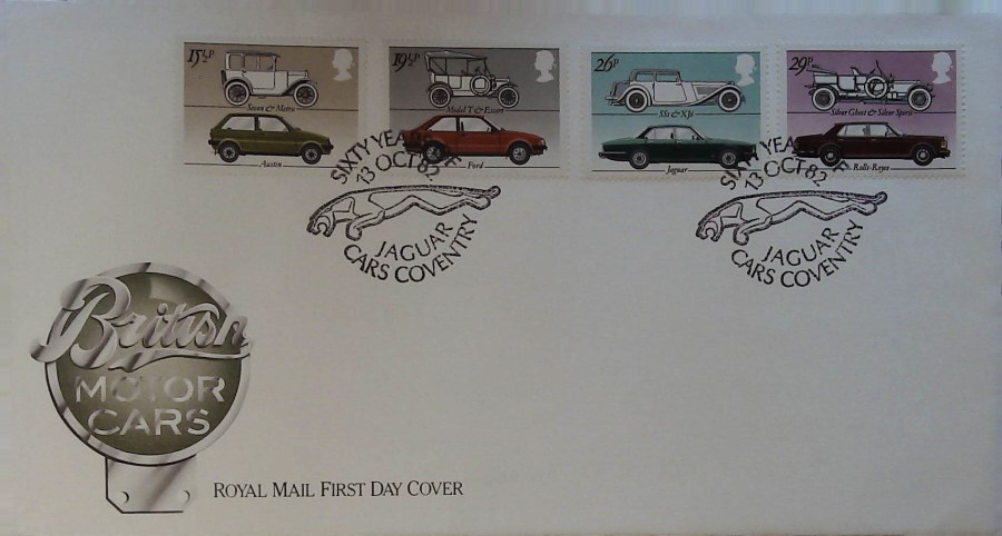 1982 - British Motor Cars ROYAL MAIL - Postmark:- SIXTY YEARS OF JAGUAR COVENTRY