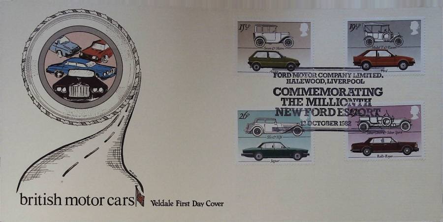 1982 - British Motor Cars VELDALE - Postmark:- MILLIONTH FORD ESCOURT HALEWOOD LIVERPOOL