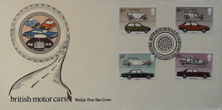 1982 - British Motor Cars VELDALE - Postmark:- NATIONAL MOTOR MUSEUM BEAULIEU