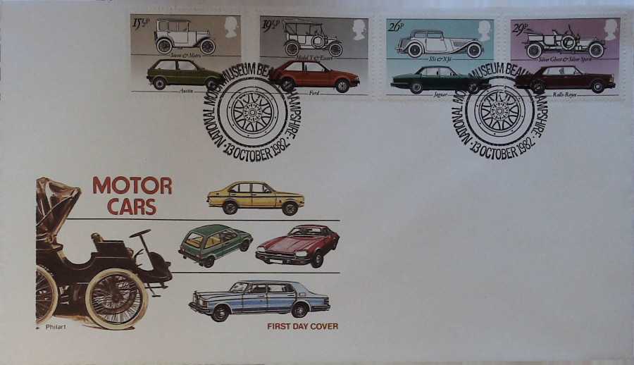 1982 - British Motor Cars PPS - Postmark:- NATIONAL MOTOR MUSEUM BEAULIEU