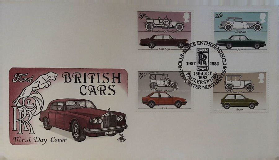 1982 - British Motor Cars MERCURY - Postmark:- ROLLS ROYCE CLUB TOWESTER