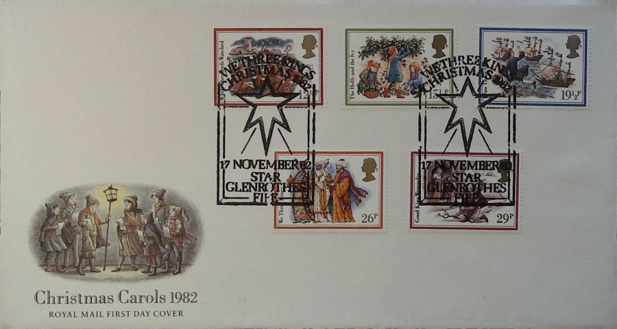 1982 - Christmas ROYAL MAIL First Day Cover, Christmas Postmark :- STAR GLENROTHES - Click Image to Close