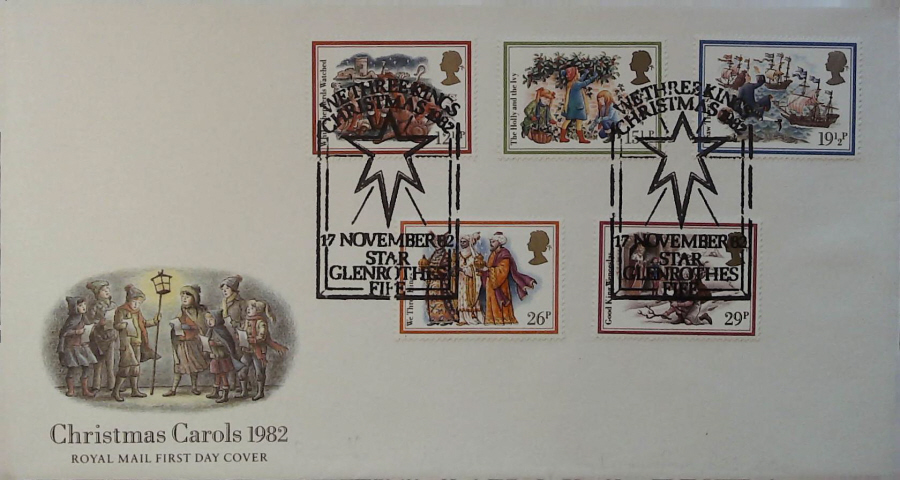 1982 - Christmas ROYAL MAIL First Day Cover, Christmas Postmark :- STAR GLENROTHES