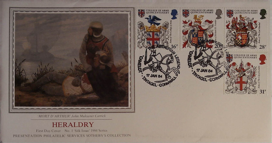 1984 - Heraldry, PPS SILK First Day Cover , Postmark BERKSWELL PARISH CHURCH,COVENTRY - Click Image to Close