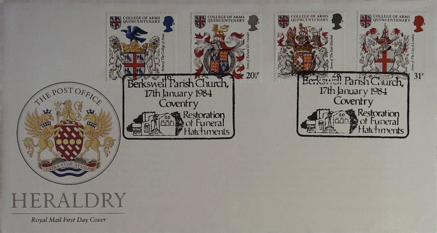 1984 - Heraldry, ROYAL MAIL First Day Cover , Postmark BERKSWELL PARISH CHURCH,COVENTRY
