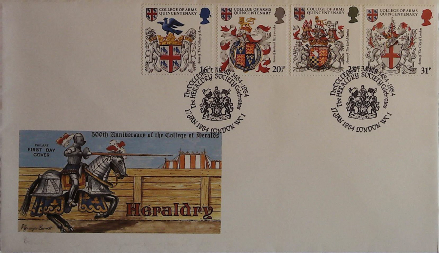 1984 - Heraldry, PHILART First Day Cover , Postmark HERALDRY SOCIETY, LONDON WC1 - Click Image to Close