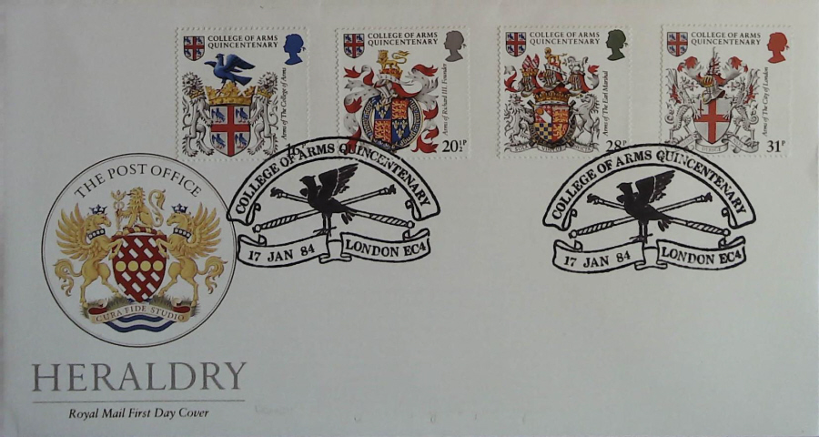 1984 - Heraldry,ROYAL MAIL First Day Cover , Postmark COLLEGE OF ARMS LONDON EC4 - Click Image to Close