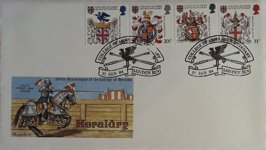 1984 - Heraldry, PHILART First Day Cover , Postmark COLLEGE OF ARMS LONDON EC4