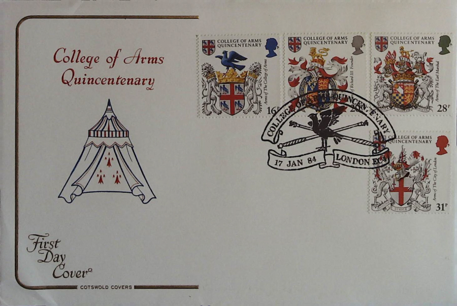 1984 - Heraldry, COTSWOLD First Day Cover , Postmark COLLEGE OF ARMS LONDON EC4 - Click Image to Close