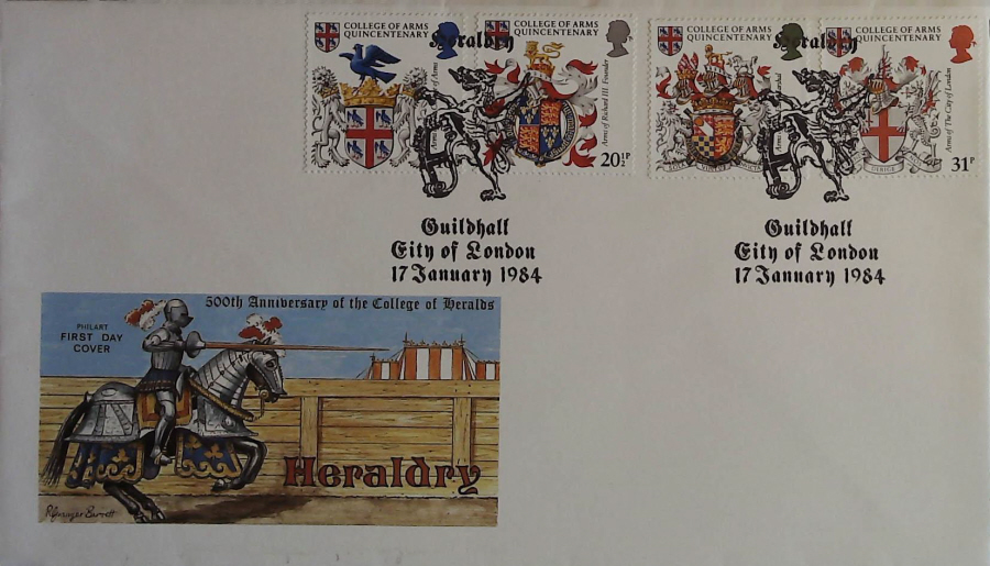 1984 - Heraldry, PHILART First Day Cover , Postmark GUILDHALL CITY OF LONDON