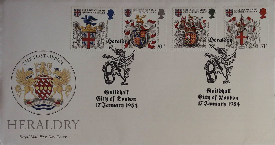 1984 - Heraldry, ROYAL MAIL First Day Cover , Postmark GUILDHALL CITY OF LONDON