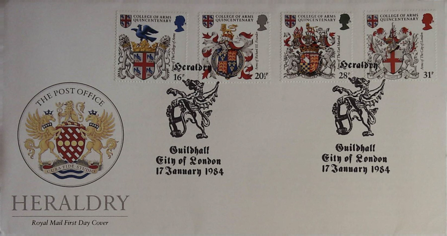 1984 - Heraldry, ROYAL MAIL First Day Cover , Postmark GUILDHALL CITY OF LONDON
