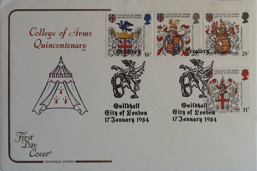 1984 - Heraldry, COTSWOLD First Day Cover , Postmark GUILDHALL CITY OF LONDON