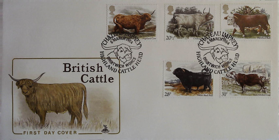 1984 - Cattle MERCURY FDC - Postmark :- CHATEAU IMPNEY HIGHLAND CATTLE,DROITWICH - Click Image to Close