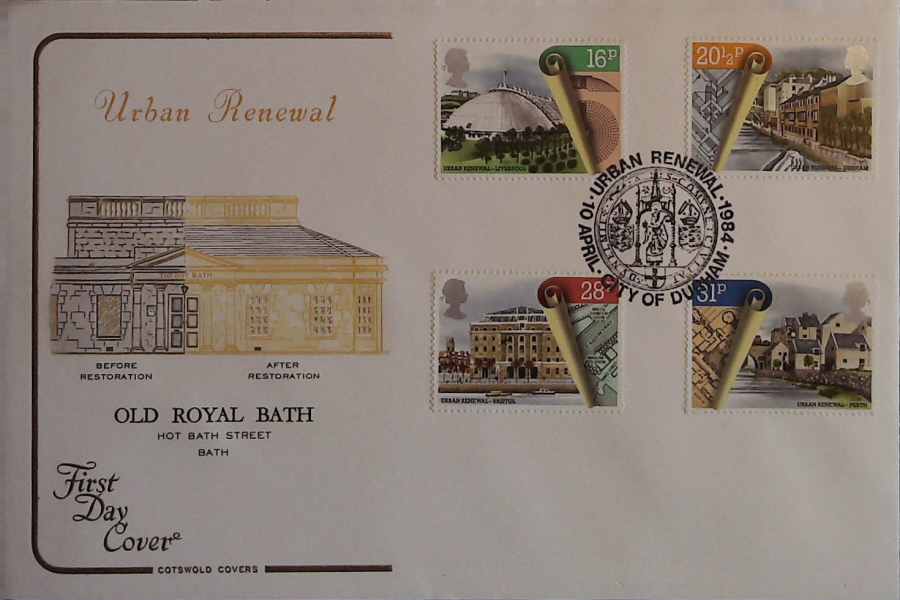 1984 - Urban Renewal COTSWOLD FDC - Postmark CITY OF DURHAM