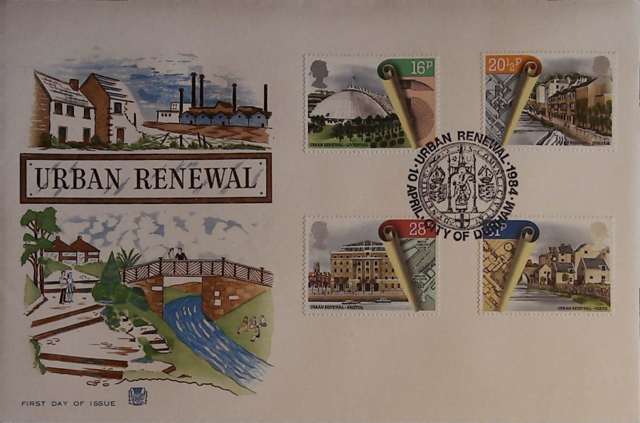 1984 - Urban Renewal STUART FDC - Postmark CITY OF DURHAM