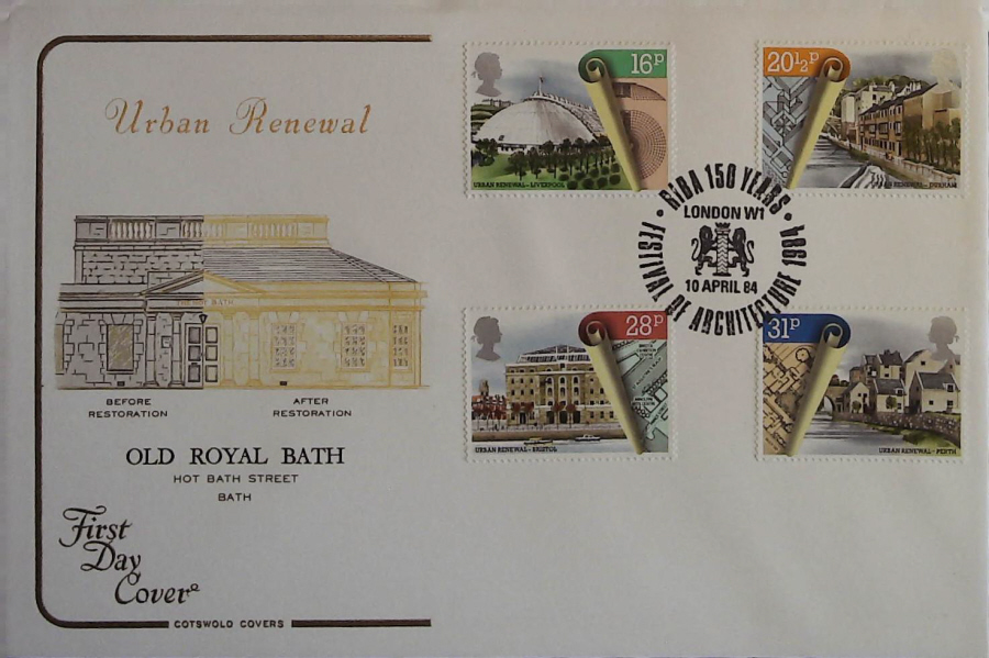 1984 - Urban Renewal COTSWOLD FDC - Postmark FESTIVAL OF ARCH.LONDON W1