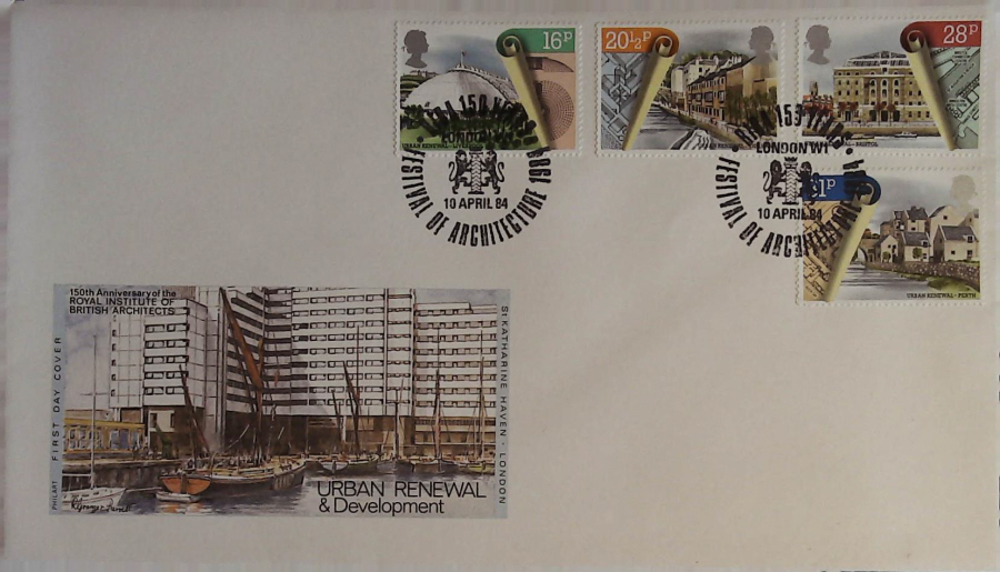 1984 - Urban Renewal PHILART FDC - Postmark FESTIVAL OF ARCH.LONDON W1