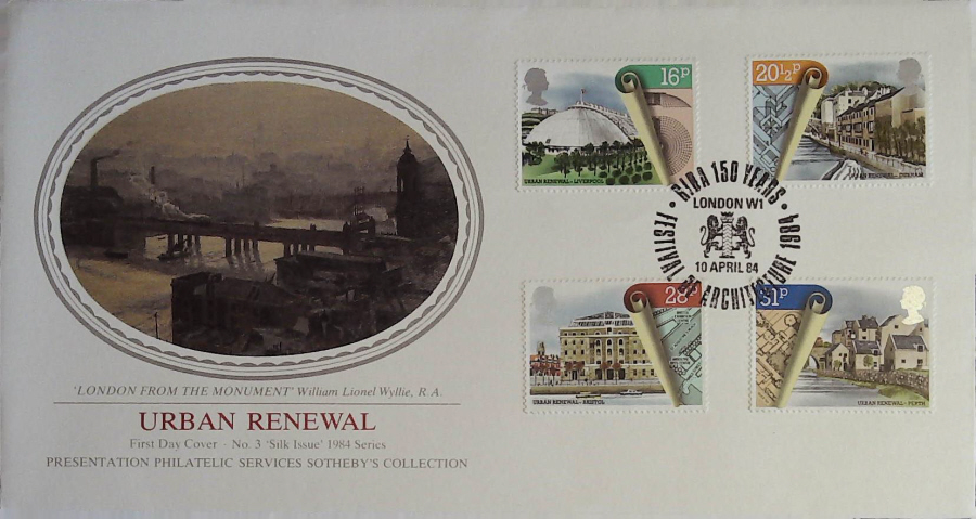 1984 - Urban Renewal PPS SILK FDC - Postmark FESTIVAL OF ARCH.LONDON W1