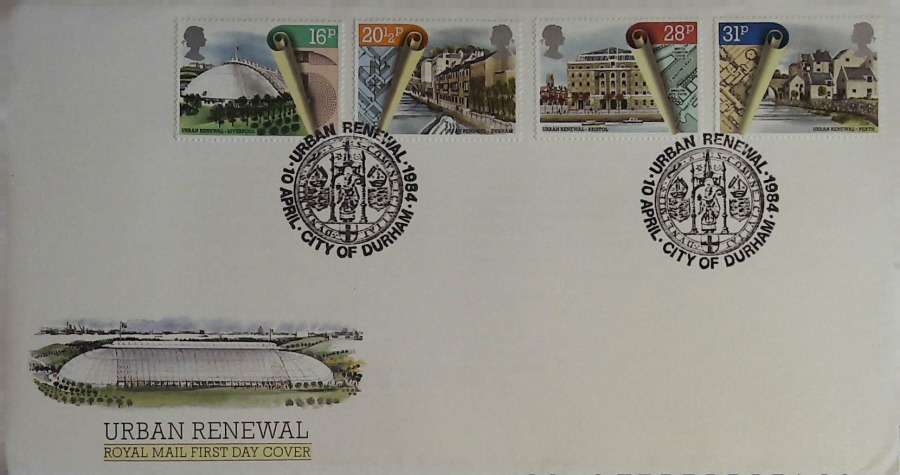 1984 - Urban Renewal ROYAL MAIL FDC - Postmark CITY OF DURHAM