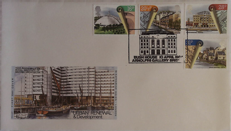 1984 - Urban Renewal, PHILART First Day Cover , Postmark BUSH HOUSE ARNOLFINI GALLERY BRISTOL - Click Image to Close