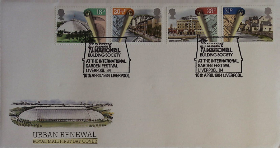 1984 - Urban Renewal ROYAL MAIL FDC - Postmark ABBEY NATIONAL BUILDING SOCIETY LIVERPOOL