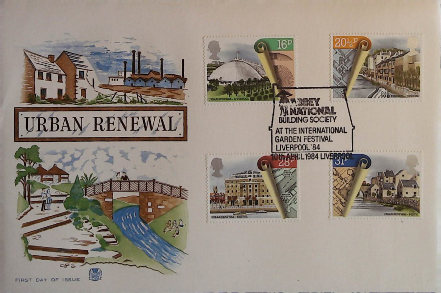 1984 - Urban Renewal STUART FDC - Postmark ABBEY NATIONAL BUILDING SOCIETY LIVERPOOL