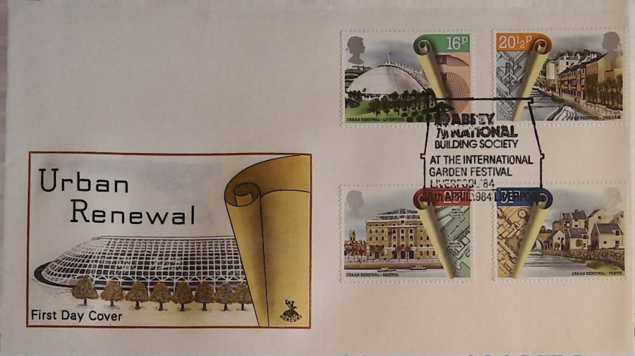 1984 - Urban Renewal MERCURY FDC - Postmark ABBEY NATIONAL BUILDING SOCIETY LIVERPOOL