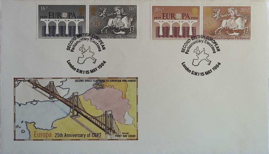 1984 - Europa PHILART FDC - Postmark ELECTIONS EURO PARL. LONDON SW1