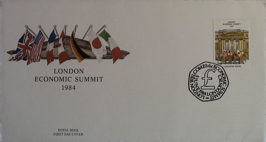 1984 - ECONOMIC SUMMIT ROYAL MAIL FDC - Postmark LONDON WELCOMES SUMMIT