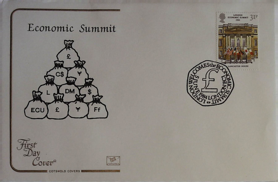 1984 - ECONOMIC SUMMIT COTSWOLD FDC - Postmark SUMMIT LONDON SW1