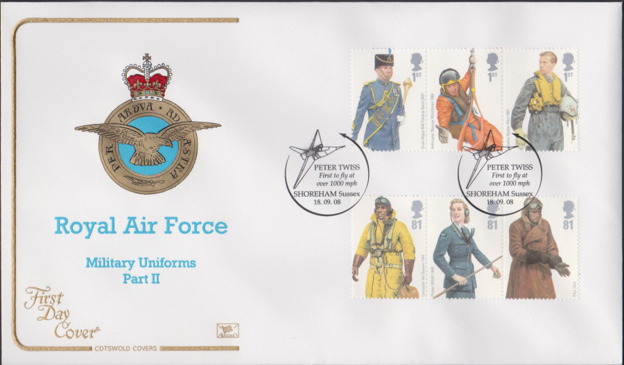 2008 -R A F Uniforms COTSWOLD FDC - Peter Twiss Shoreham Sussex Postmark