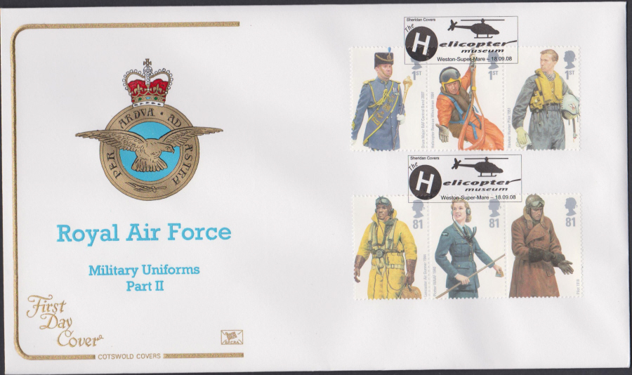 2008 -R A F Uniforms COTSWOLD FDC - Helicopter Museum Weston super Mare Postmark