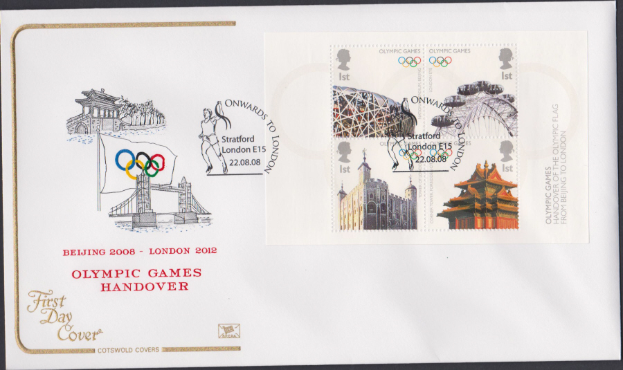 2008 -Olympic Games Handover COTSWOLD FDC - Stratford London E15 Postmark - Click Image to Close