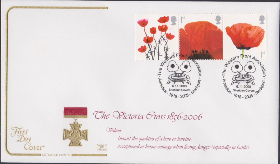 2008 - Lest We Forget Poppy COTSWOLD FDC - Western Front Assn Stockport Postmark