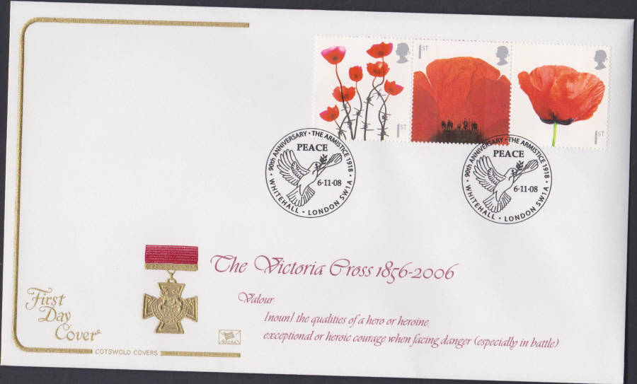 2008 - Lest We Forget Poppy COTSWOLD FDC - Peace Whitehall London SW1A Postmark - Click Image to Close